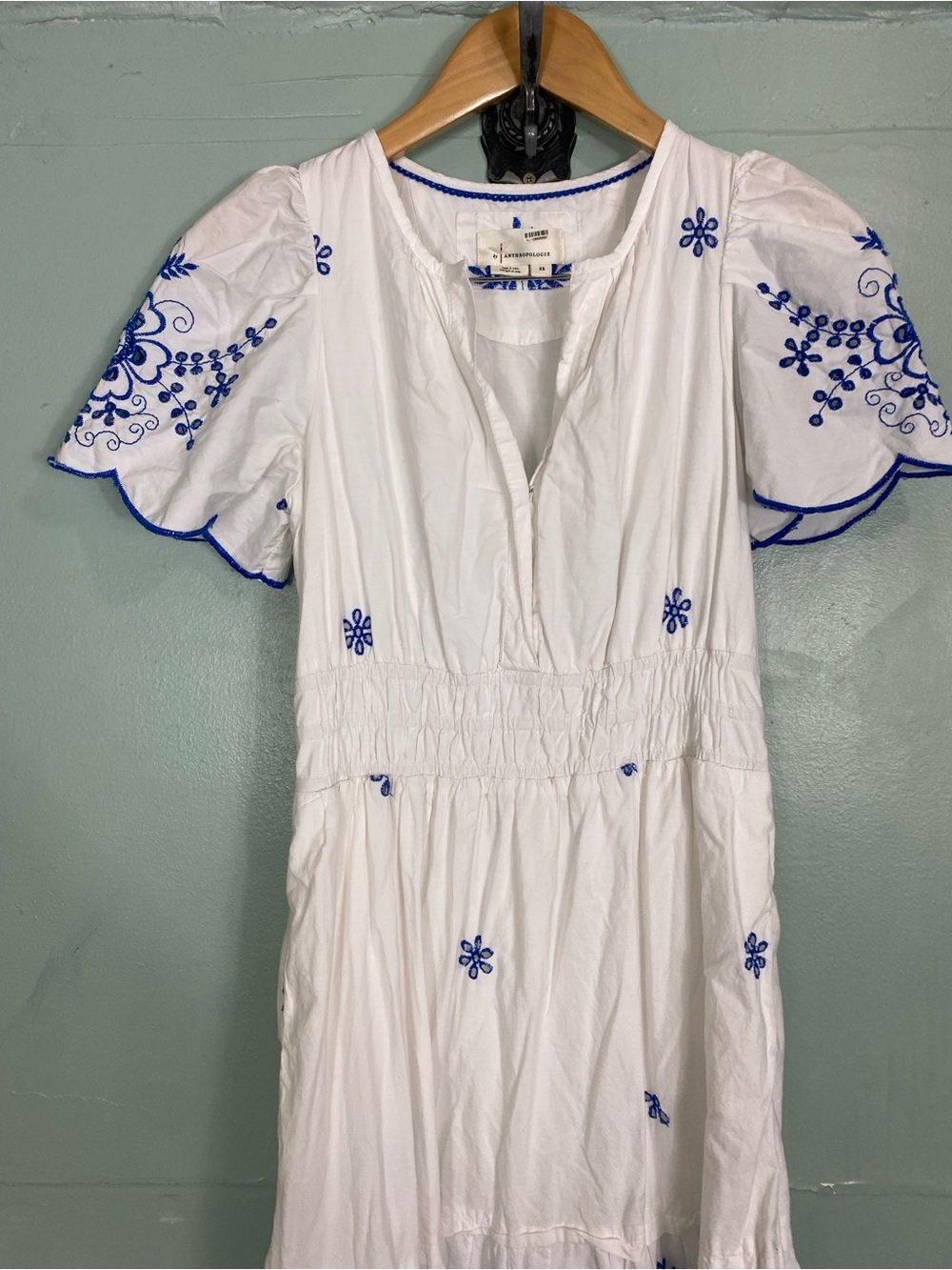 Anthropologie Somerset Embroidered Blue White Maxi Sundress XS - Picture 3 of 9